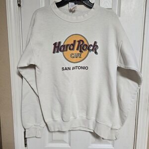 Vintage 90s Hard Rock San Antonio Crewneck Sweatshirt Men Medium White USA